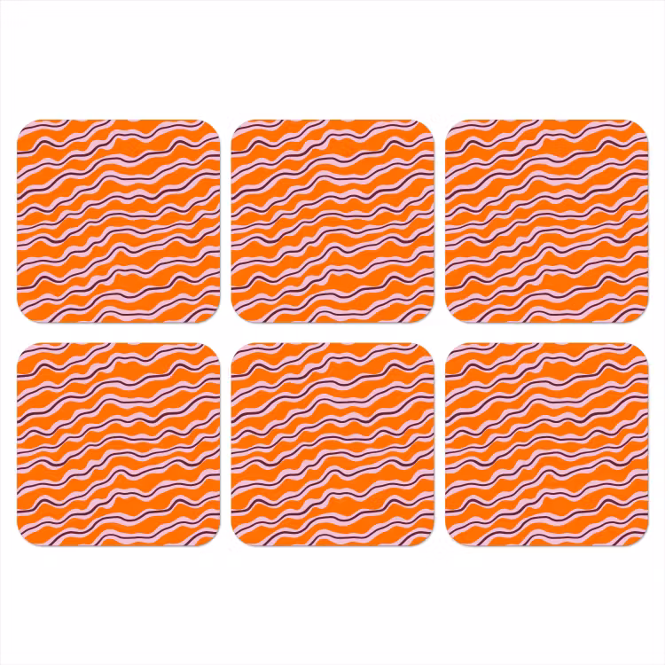 Retro - Golvend - Oranje onderzetter kurk middel 366 -3d