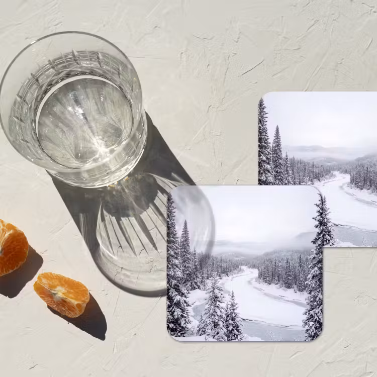 Rivier - Bevroren - Landschap - Winter onderzetter kurk middel -sfeer4