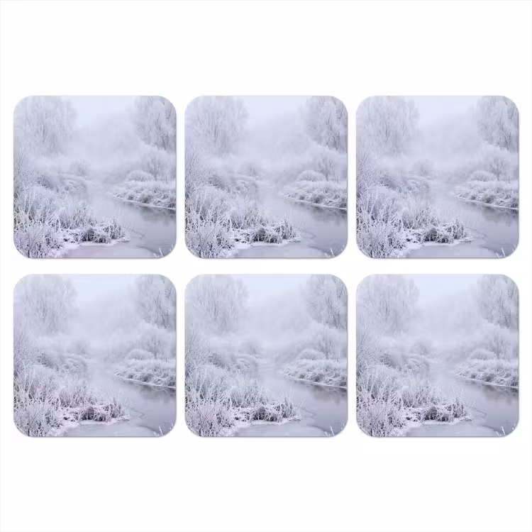 Rivier - Sneeuw - Bos - Winter - Schilderachtig onderzetter kurk middel -3d
