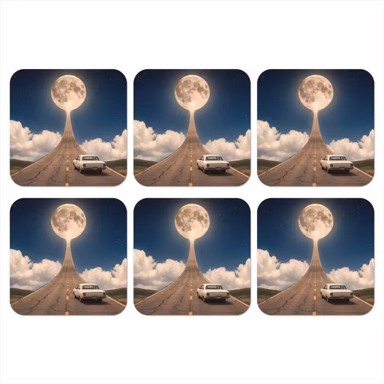 Coaster - Road - Moon - Night - Weg - Maan - Nacht onderzetter kurk middel
