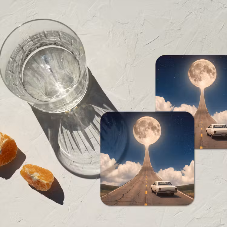 Coaster - Road - Moon - Night - Weg - Maan - Nacht onderzetter kurk middel