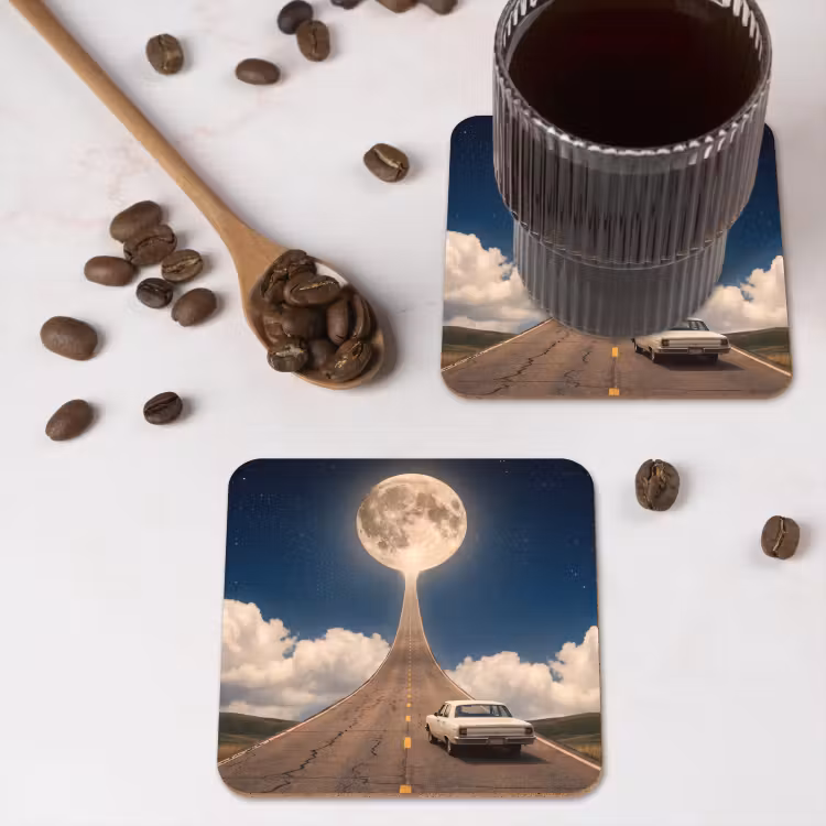 Coaster - Road - Moon - Night - Weg - Maan - Nacht onderzetter kurk middel