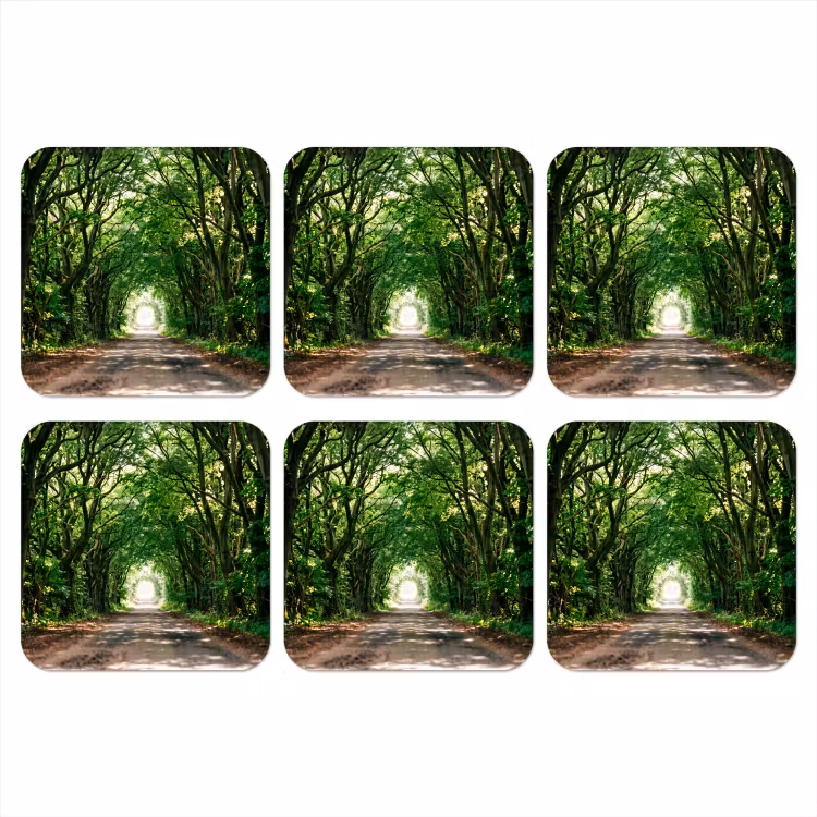 Weg - Bomen - Natuur - Groen onderzetter kurk middel -3d