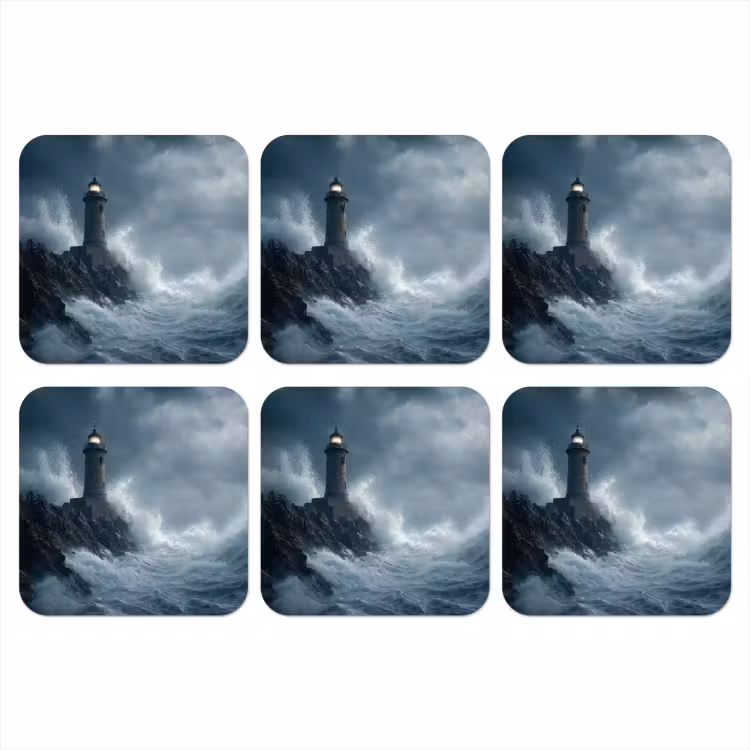 Rotsen - Vuurtoren - Golven - Klliffen onderzetter kurk middel -3d