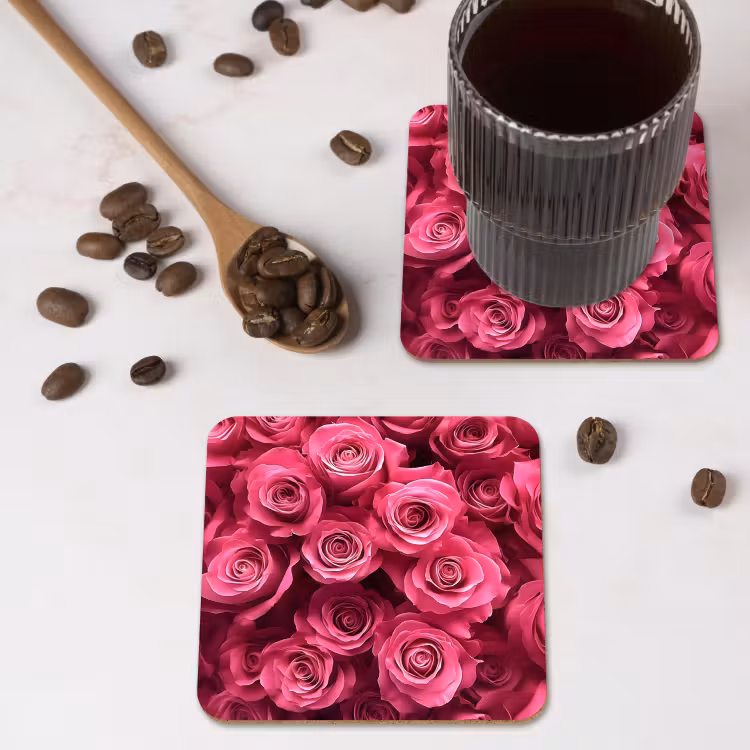 Rozen - Pink - Bloem onderzetter kurk middel -sfeer2