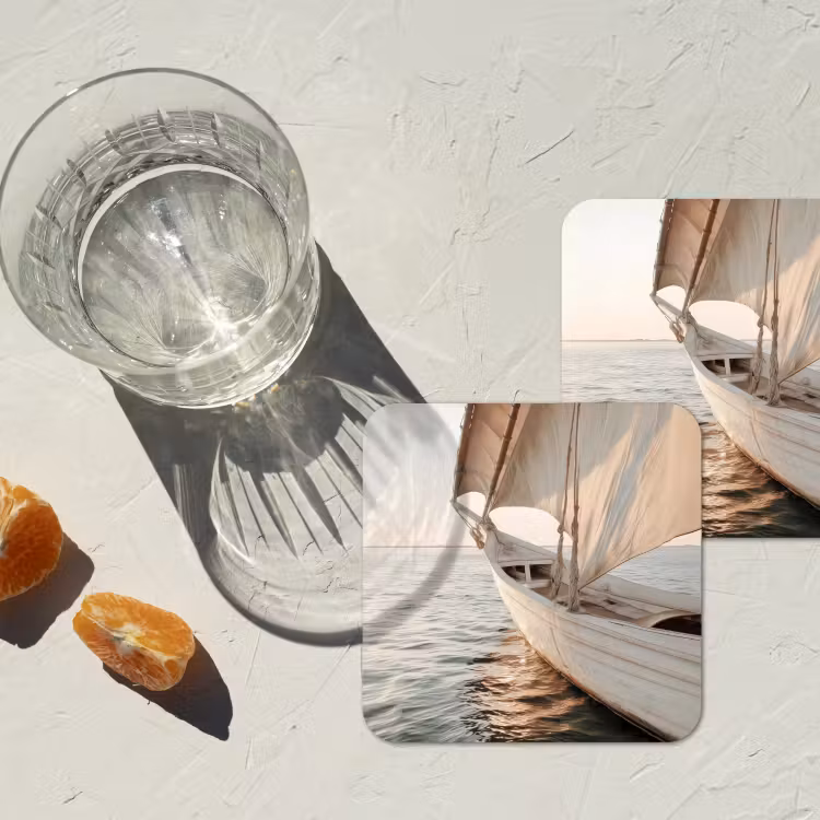 Zeilboot - Zee - Beige - Zon onderzetter kurk middel -sfeer4