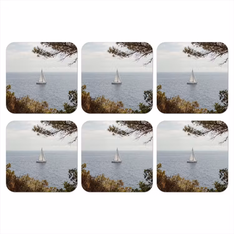 Coaster - Sailboat - trees - water - Zeilboot - bomen - water onderzetter kurk middel