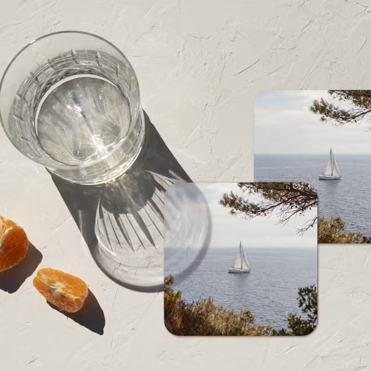 Coaster - Sailboat - trees - water - Zeilboot - bomen - water onderzetter kurk middel