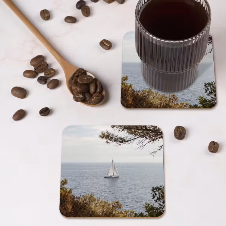 Coaster - Sailboat - trees - water - Zeilboot - bomen - water onderzetter kurk middel