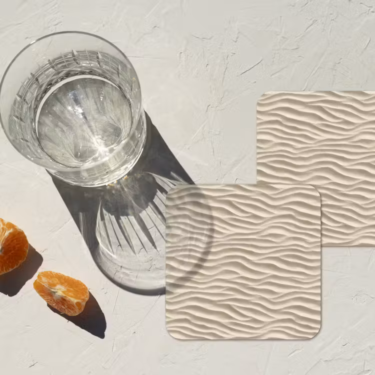 Zand - Golven - Beige onderzetter kurk middel 366 -sfeer4
