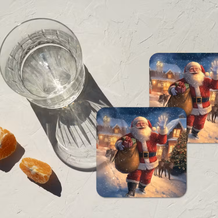 Kerstman - Dorp - Hert - Donker onderzetter kurk middel -sfeer4