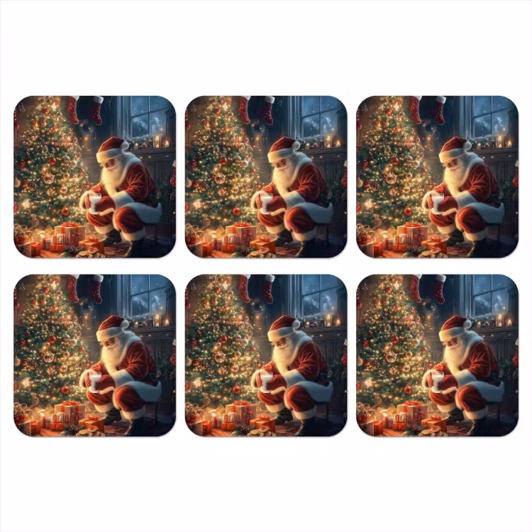 Kerstman - Haard - Donker onderzetter kurk middel -3d