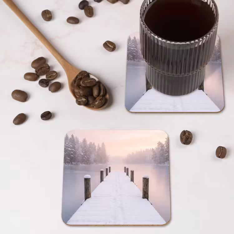 Steiger - Meer - Mist - Winter - Serene onderzetter kurk middel -sfeer2