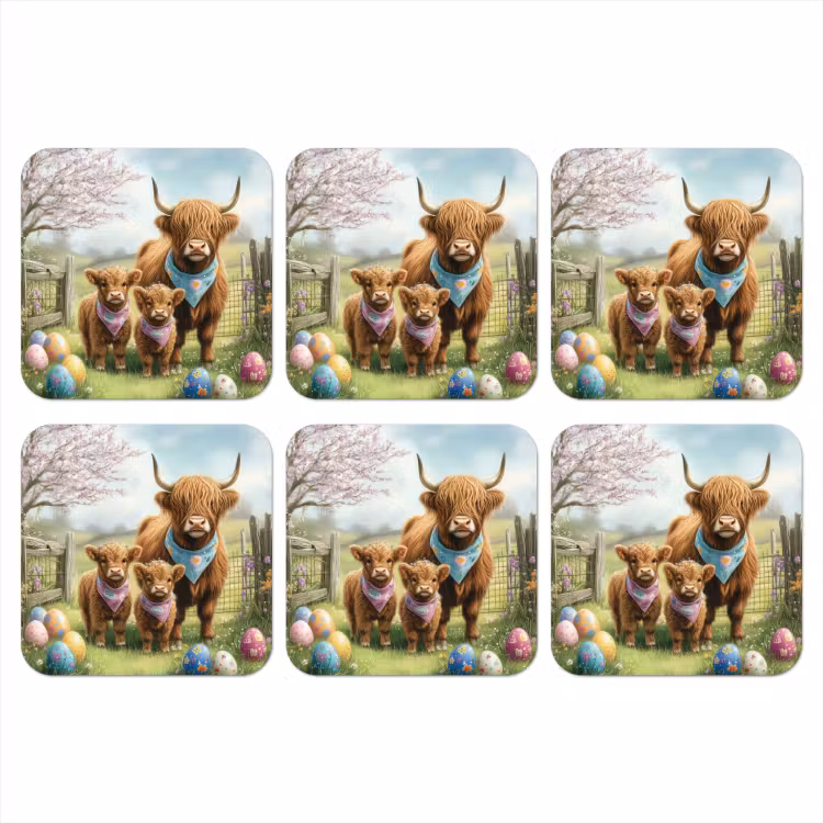 Schotsehooglanders - Paaseieren - Lente onderzetter kurk middel -3d
