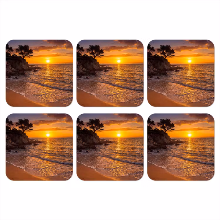 Zee - Kust - Zonsondergang - Natuur - Oranje onderzetter kurk middel -3d