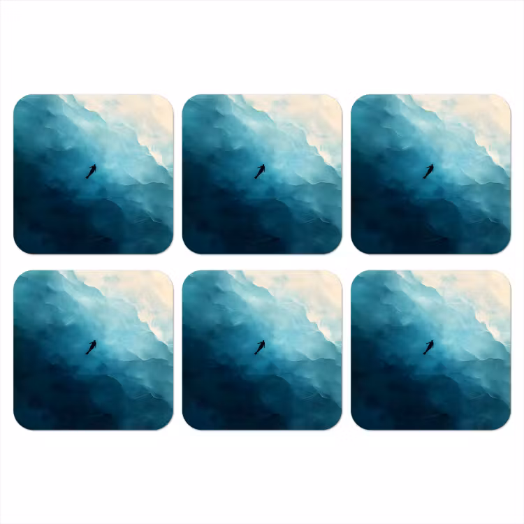 Zee - Silhouet - Abstract - Blauw onderzetter kurk middel -3d