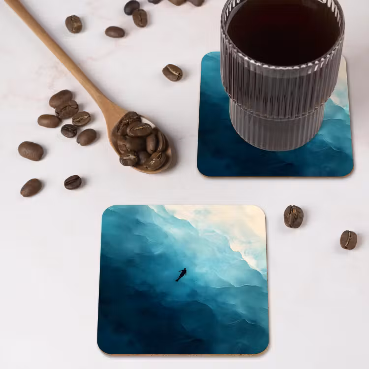 Zee - Silhouet - Abstract - Blauw onderzetter kurk middel -sfeer2