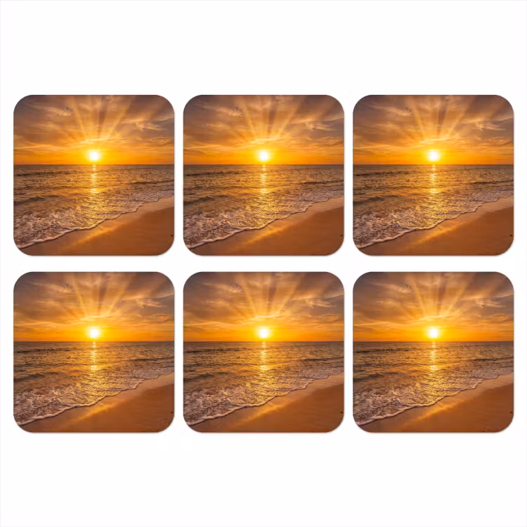 Zee - Zonsondergang - Golven - Kust - Oranje onderzetter kurk middel -3d
