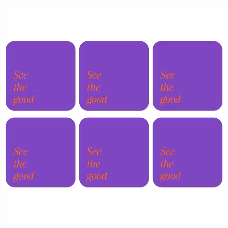 See the good - Oranje - Paars onderzetter kurk middel -3d
