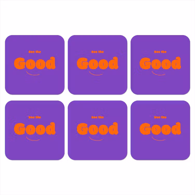 See the good - Oranje - Paars - Smiley onderzetter kurk middel -3d