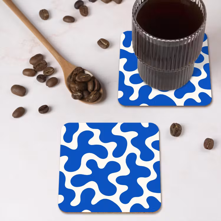 Vormen - Abstract - Blauw - Golven onderzetter kurk middel -sfeer2