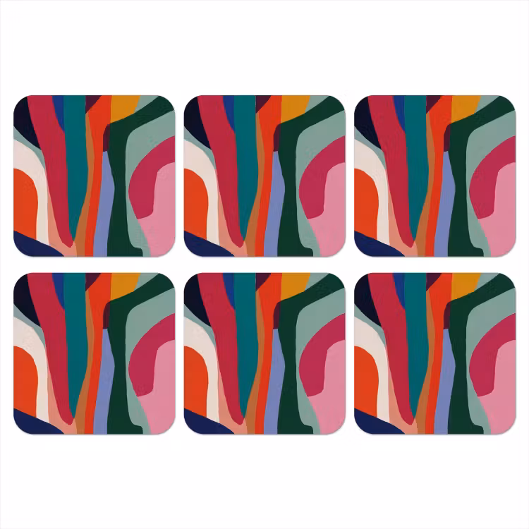 Vormen - Bochten - Kleurrijk - Abstract onderzetter kurk middel -3d