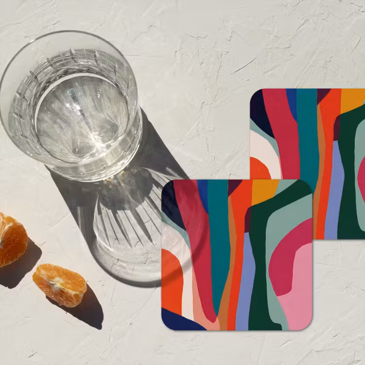 Vormen - Bochten - Kleurrijk - Abstract onderzetter kurk middel -sfeer4