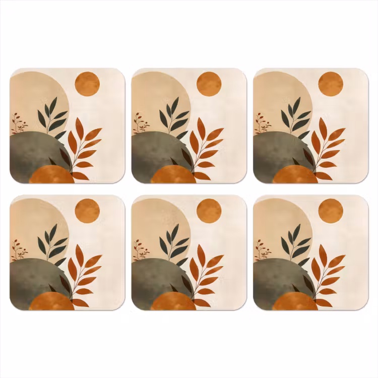 Vormen - Rond - Bladeren - Beige onderzetter kurk middel -3d