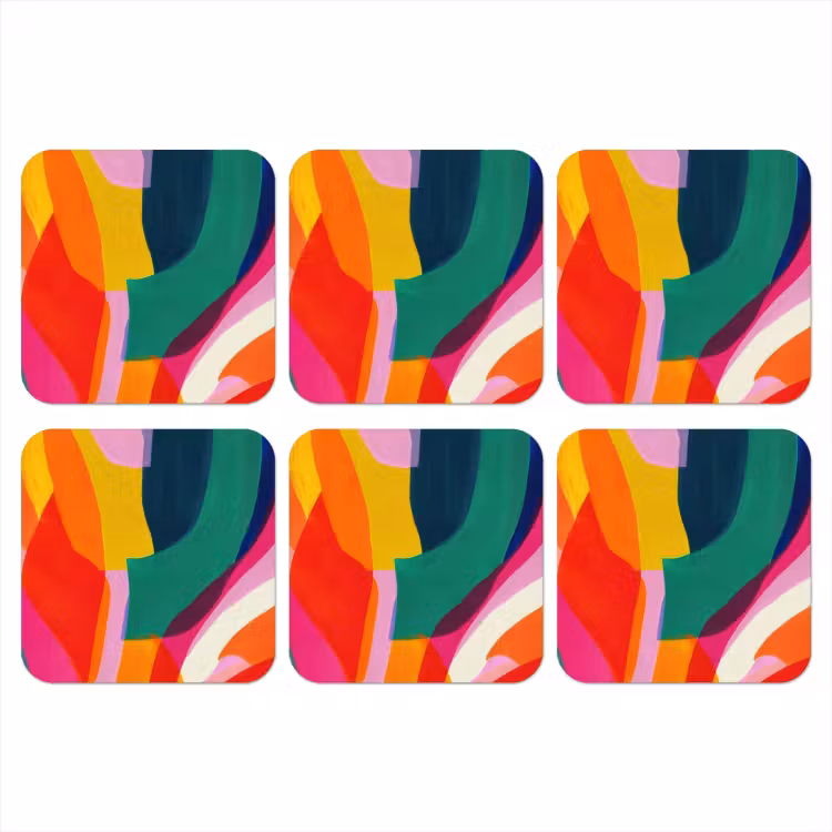 Vormen - Golvend - Abstract - Felroze onderzetter kurk middel -3d