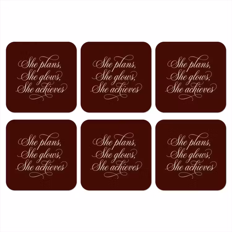 She plans she glows she achieves - Rood - Cursief onderzetter kurk middel -3d