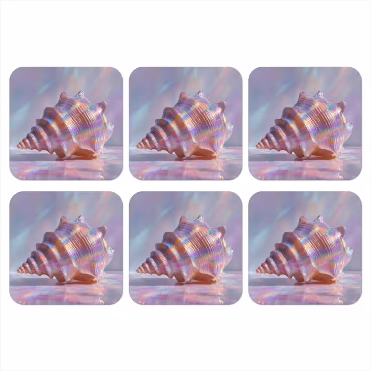 Schelp - Glanzend - Regenboogtinten onderzetter kurk middel -3d