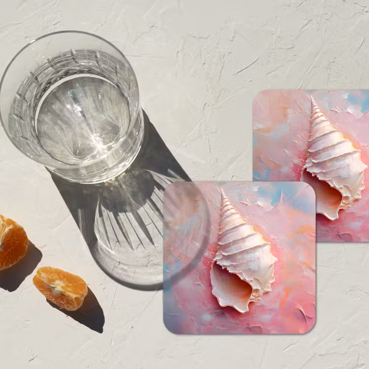 Schelp - Pastel - Pink onderzetter kurk middel -sfeer4