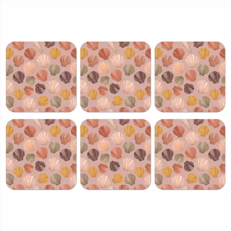 Schelp - Patroon - Zee - Aquarel - Aardetinten onderzetter kurk middel -3d