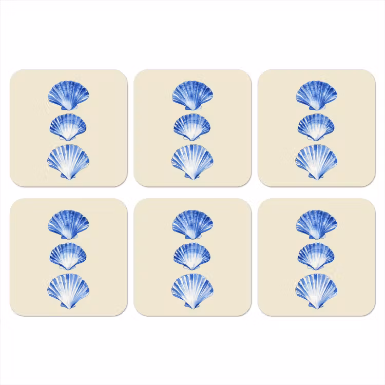 Schelpen - Blauw - Beige onderzetter kurk middel -3d