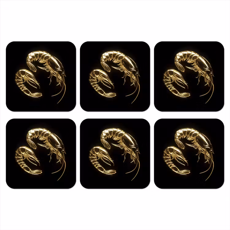 Garnalen - Zwart - Goud - Dieren onderzetter kurk middel -3d