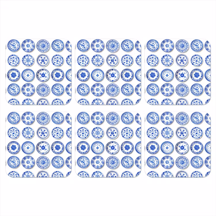Borden - Bloemen - Patroon - Blauw onderzetter kurk middel 366 -3d