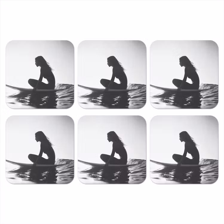 Silhouet - Vrouw - Surfplank - Water onderzetter kurk middel -3d