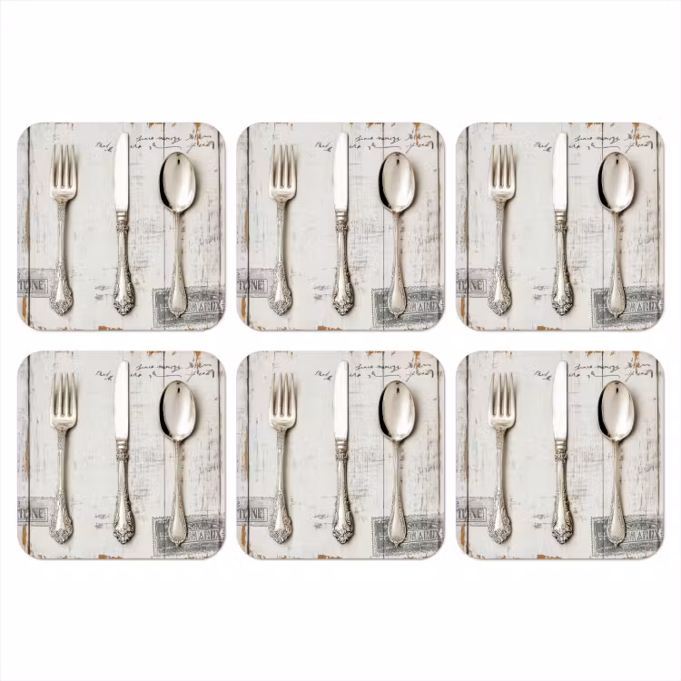 Zilver - Bestek - Hout onderzetter kurk middel -3d