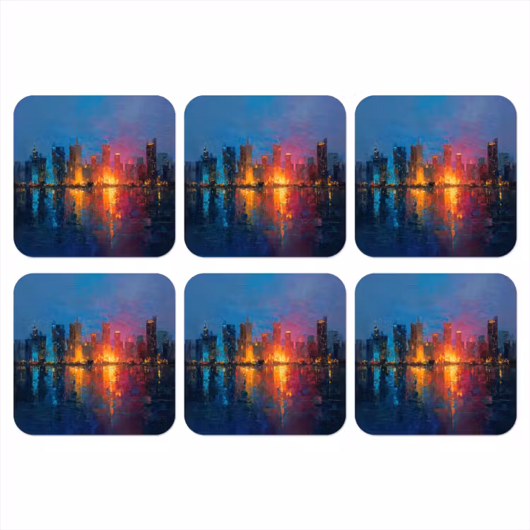 Skyline - Penseelstreken - Donkerblauw - Lichtgevend onderzetter kurk middel -3d