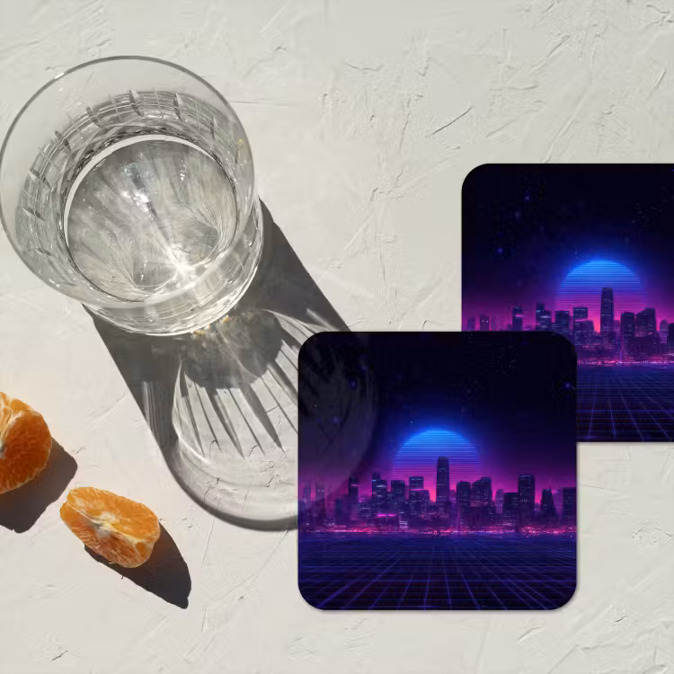 Skyline - Zon - Neon - Rasterpatroon onderzetter kurk middel -sfeer4