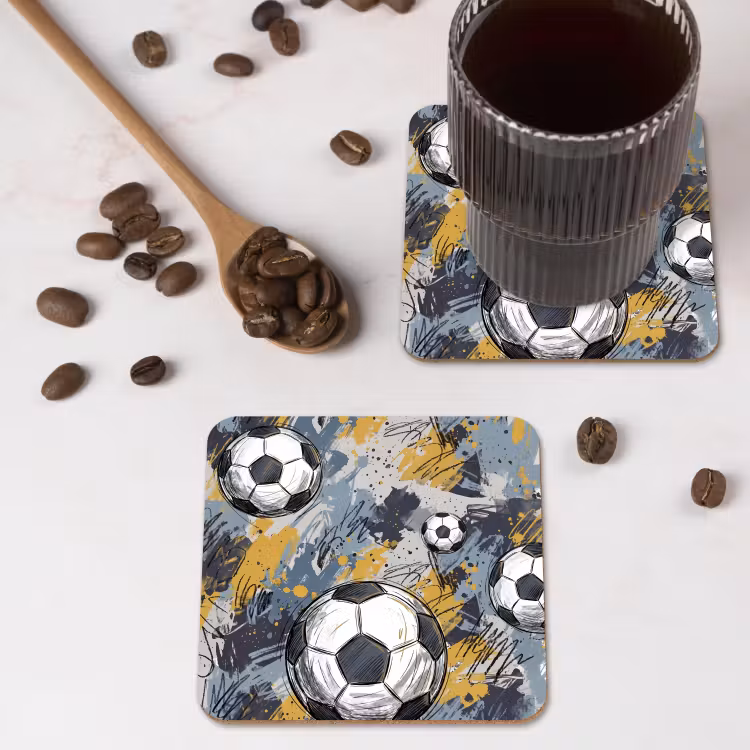 Voetbal - Abstract - Sport - Kleurrijk onderzetter kurk middel -sfeer2