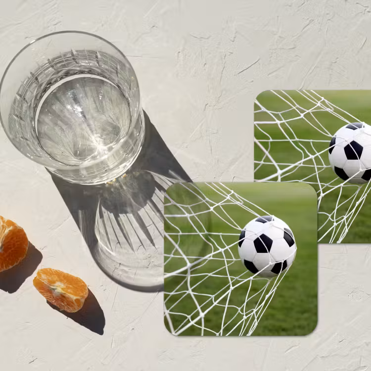 Voetbal - Goal - Net - Sport onderzetter kurk middel -sfeer4