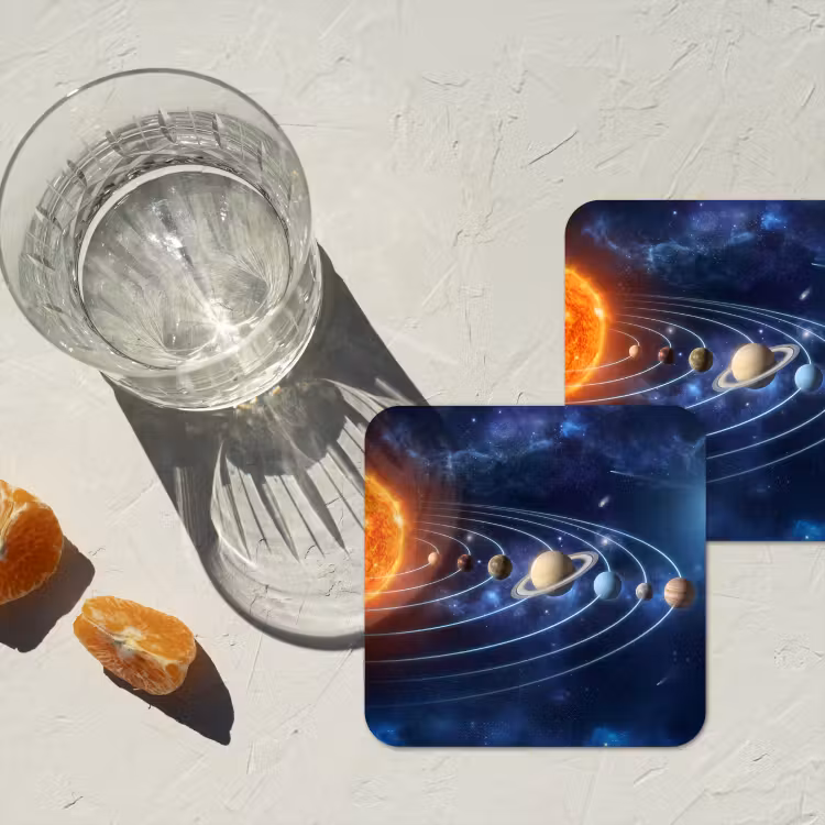 Ruimte - Zonnestelsel - Blauw onderzetter kurk middel -sfeer4