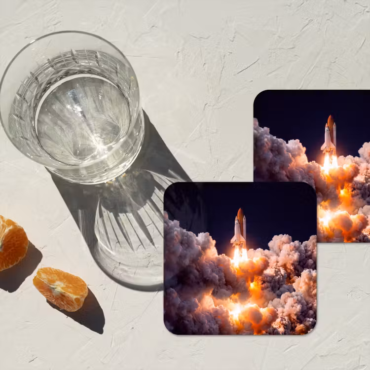 Coaster - Spacecraft - Launch - Stars - Ruimtevaartuig - Lancering - Sterren onderzetter kurk middel