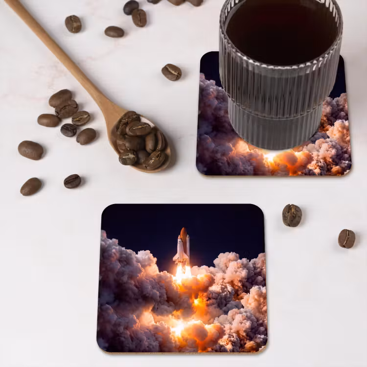 Coaster - Spacecraft - Launch - Stars - Ruimtevaartuig - Lancering - Sterren onderzetter kurk middel
