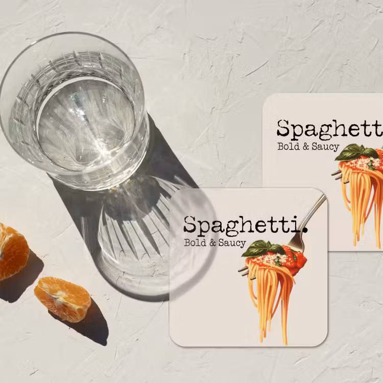 Spaghetti - tomatensaus - Parmezaanse kaas onderzetter kurk middel -sfeer4