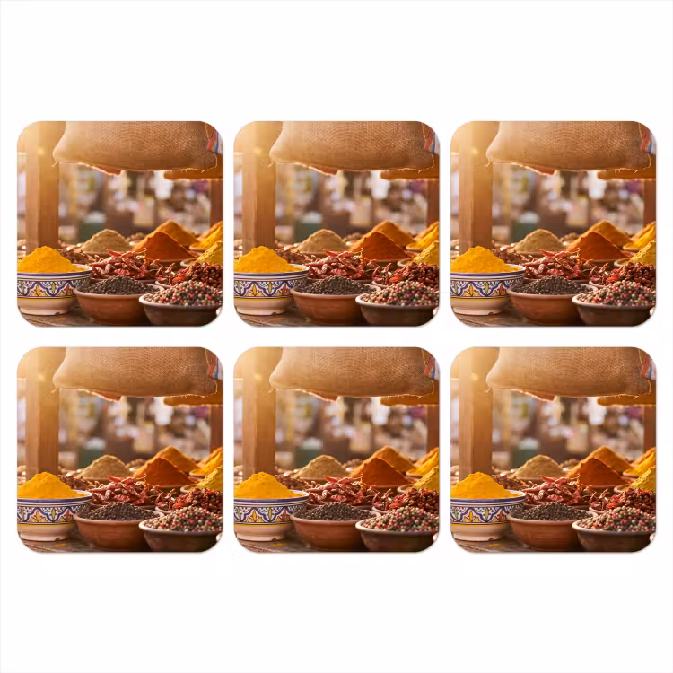 Coaster - Spices - Market - Colorful - Specerijen - Markt - Kleurrijk onderzetter kurk middel