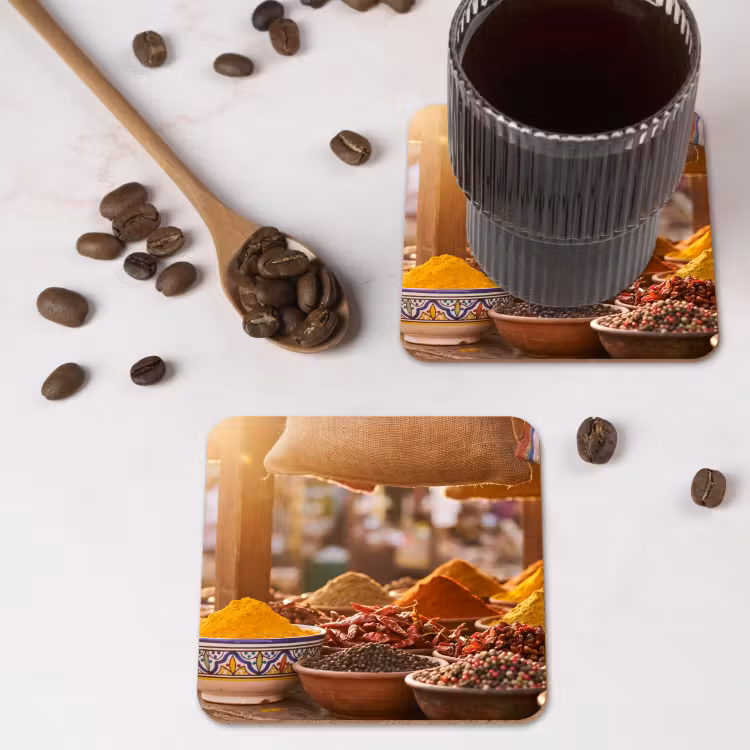 Coaster - Spices - Market - Colorful - Specerijen - Markt - Kleurrijk onderzetter kurk middel