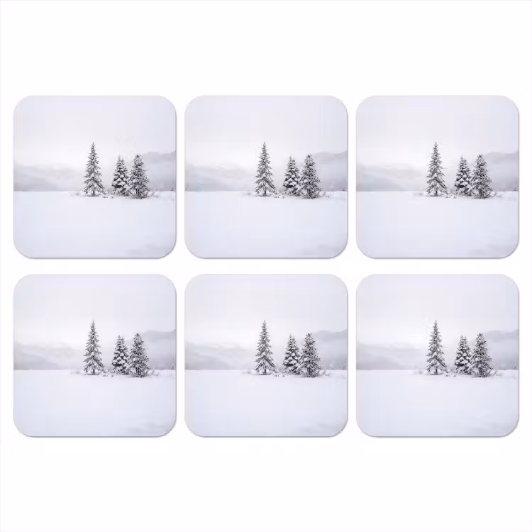 Fijnsparren - Sneeuw - Winter - Landschap - Stilte onderzetter kurk middel -3d