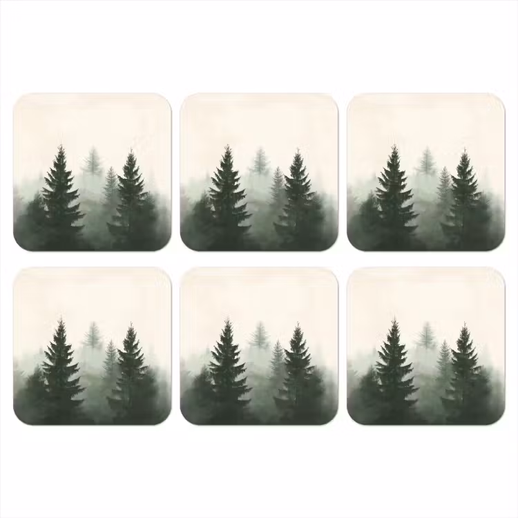 Sparren - Bomen - Groen - Beige onderzetter kurk middel -3d